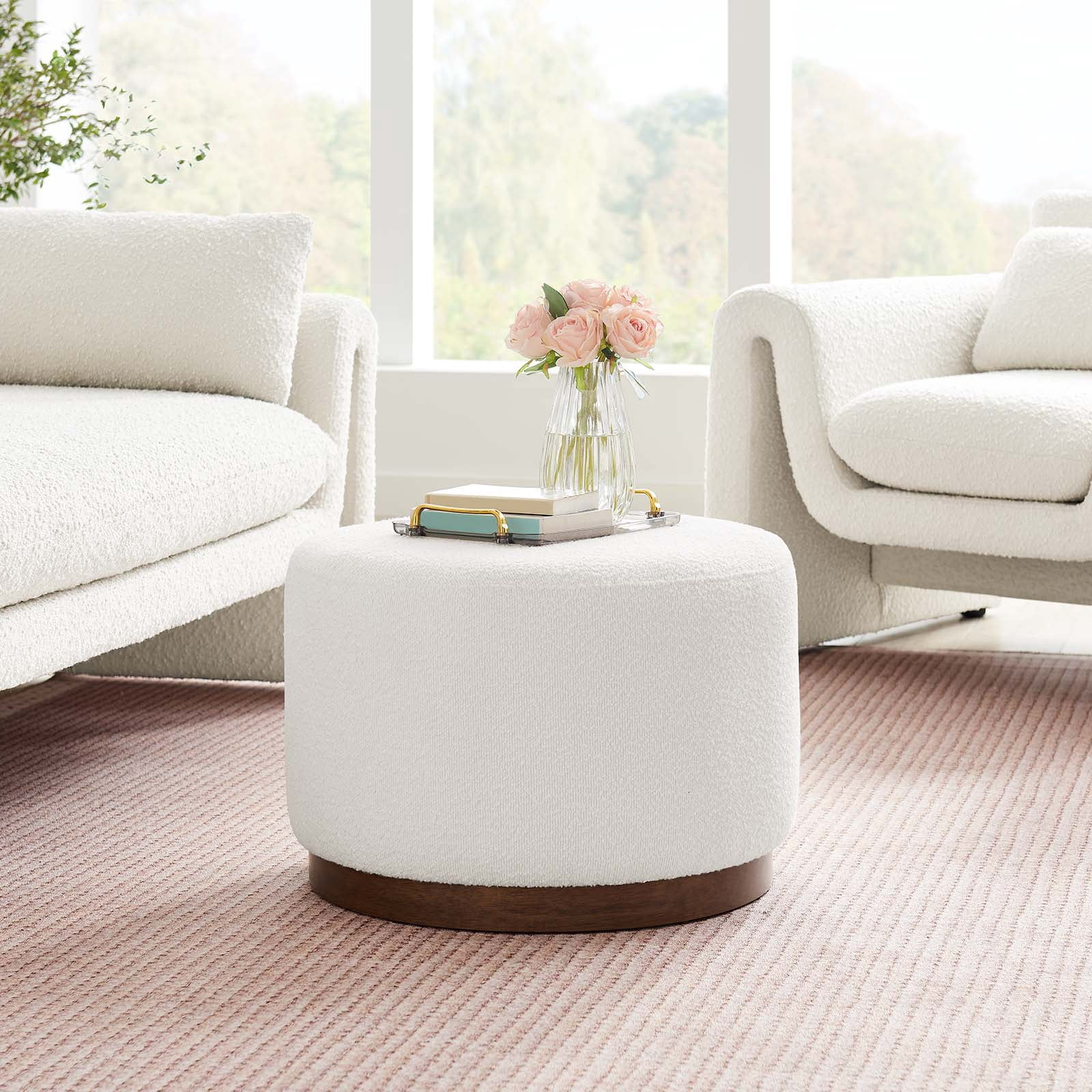 Modway Tilden Ottoman in Cloud White and Walnut