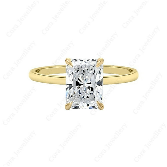 Cora Jewellery 2.5CT Hidden Halo Radiant Moissanite Solitaire Engagement Ring For Women, 14K Yellow Gold