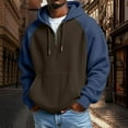 thumbnail image 2 of KHONTS Men's Quarter Zip Hoodies Drawstring Waffle Knit Hooded Sweatshirt Casual Long Sleeve Pullover Tops with Pocket Brown1 XXXL, 2 of 4