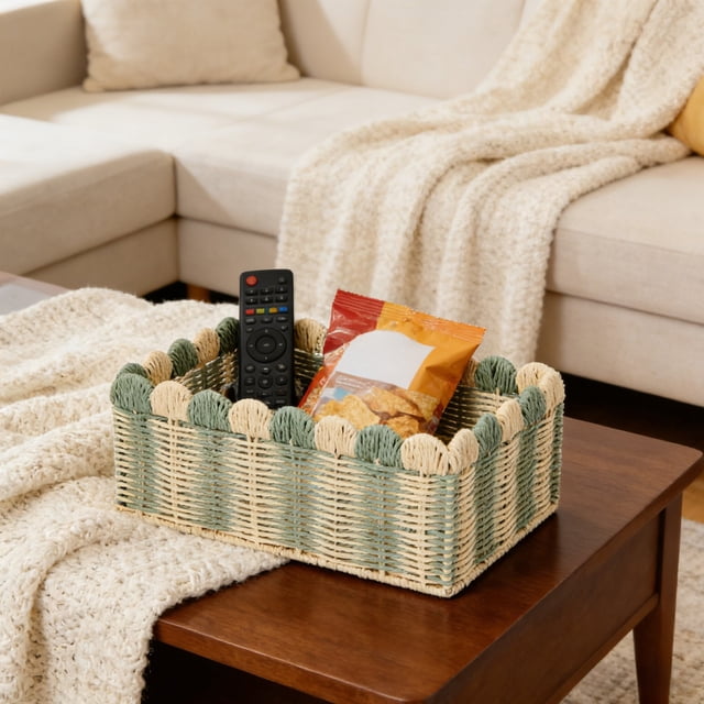 BAOPAI Handwoven Paper Rope Storage Basket Organizer For Home Office Clothes Toys And Desktop Items