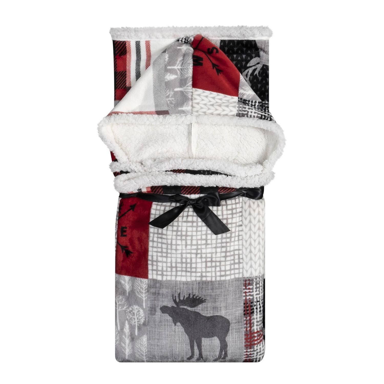 Safdie & Co. Premium Ultra Soft Flannel Hoodzy Hooded Throw Blanket with Sherpa Forest Patchwork