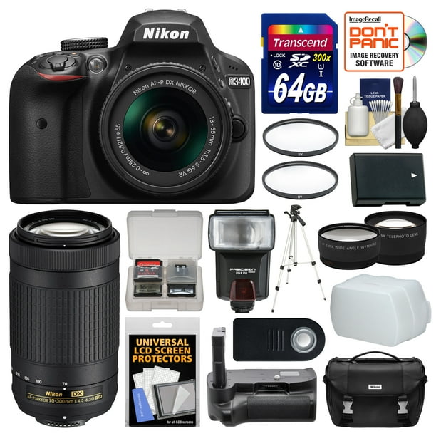 Nikon D3400 Digital SLR Camera & 1855mm VR & 70300mm DX AFP Lenses