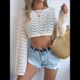 thumbnail image 4 of Blusa de Punto con Cuello Redondo y Mangas Largas para Mujer, Estilo Crochet Calado Albaricoque XL, 4 of 7