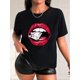 thumbnail image 1 of Camisetas de verano para mujer, con estampado, lindo, holgadas, atléticas, de manga corta, casual, 2025Lips Graphic Short Sleeves Sports Tee, Round Neck Workout Causal T-shirt Top, Women's Activewea, 1 of 8