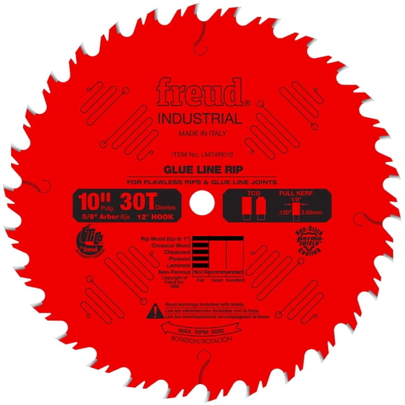 Freud LM74R010 10-Inch 30 Tooth TCG Glue Line Ripping Saw Blade with 5/8-Inch Arbor and PermaShield Coating