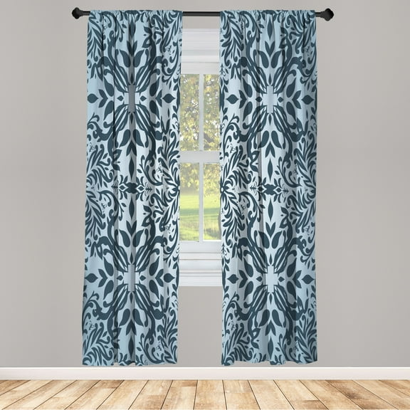 Ambesonne Oriental Curtains, Curly Mandala Flowers Art, Pair of 28"x84", Cadet Blue