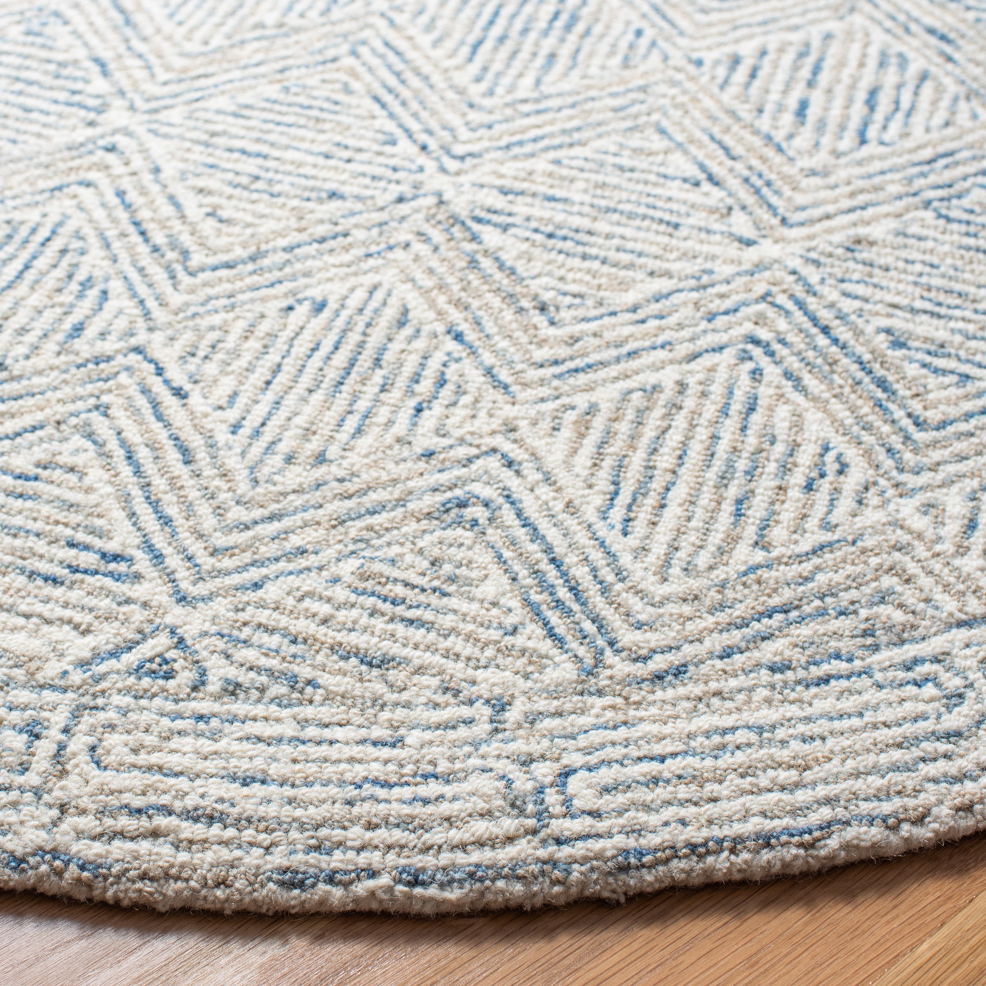 SAFAVIEH Micro-Loop Herbert Geometric Area Rug, Blue/Ivory, 3' x 3' Round