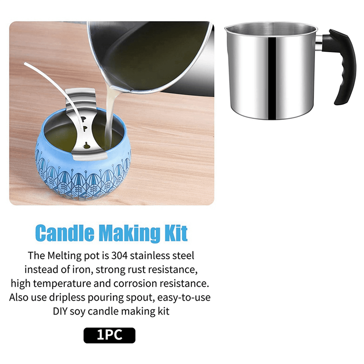 3X Candle Making Pouring Pot, 44 Oz Double Boiler Wax Melting Pot, Candle Making Pitcher, Heat- Handle