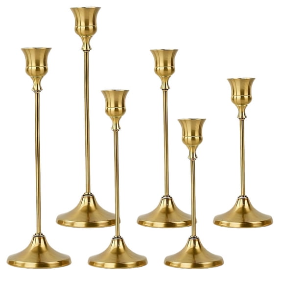 Brass Gold Candle Holders Rustproof Taper Candlestick Holders for Holiday Party Table Centerpiece Wedding Fireplace Mantel Housewarming Gift(6 Pcs)