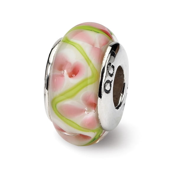 Sterling Silver Reflections Pink Green Murano Glass Bead Charm - Measures 13.64x7.27mm Wide