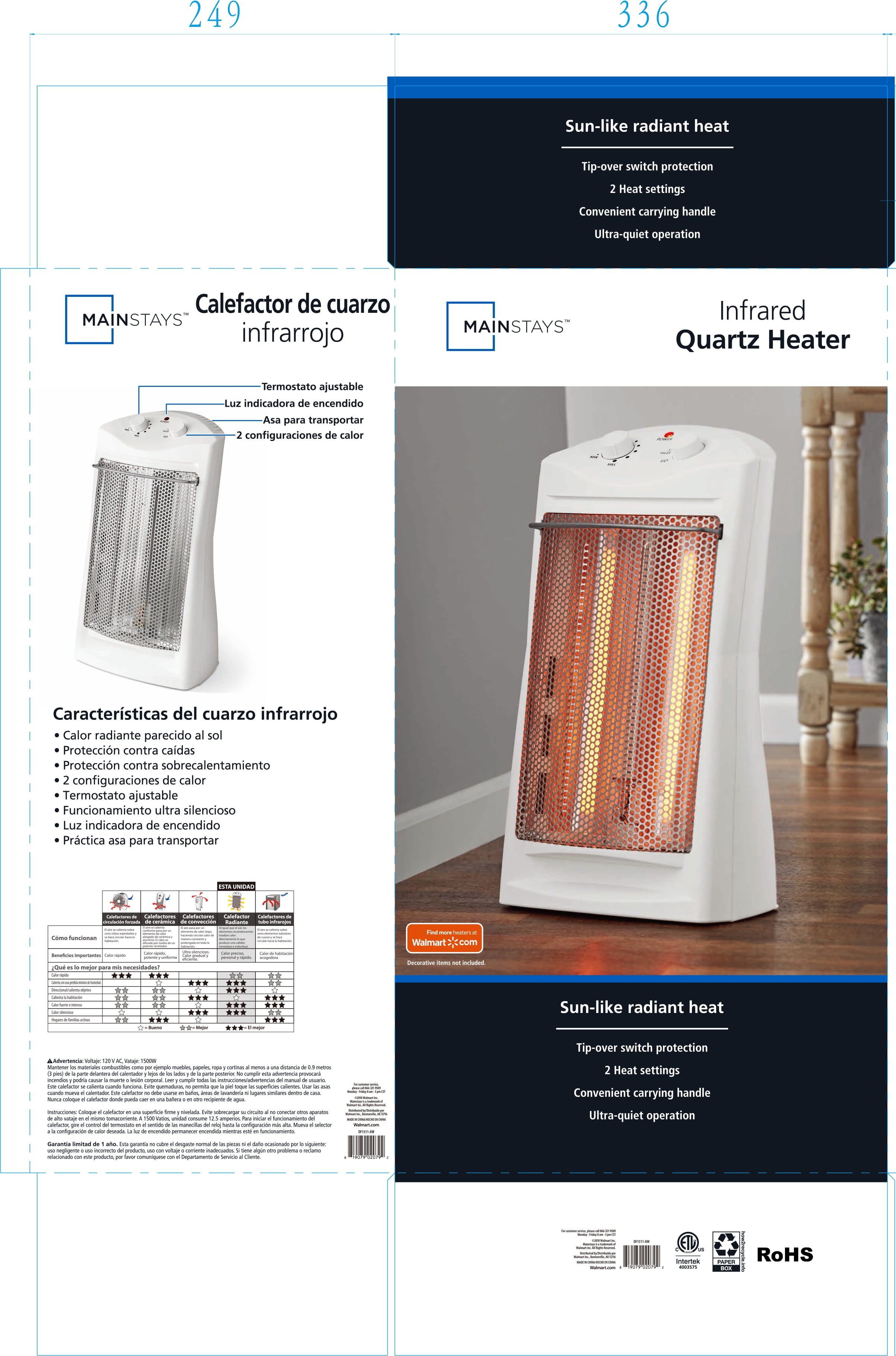 Mainstays Radiant Quartz Heater DF1511-AW White - Walmart.com
