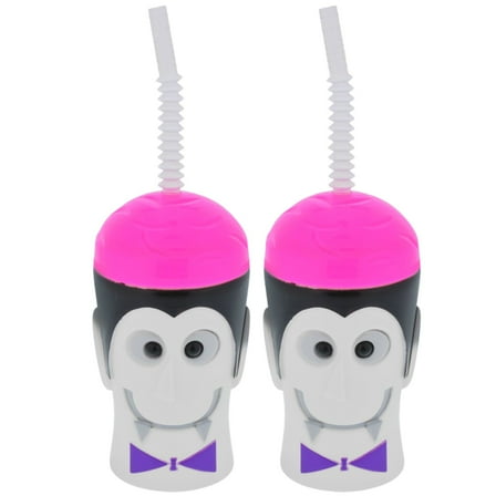 Vampire Halloween Plastic Tumbler - 16oz Cups with Straw (Set of 2) - Spooky Monster Character Cold Drinks Smoothie Water Decorative Drinkware Party Favor