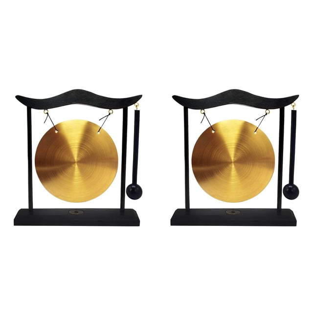 2X Mini Desktop Gong Table Wind Chime Percussion Instrument Cymbals Gongs with Mallet for Home Decor Housewarm Gift-A
