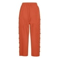 thumbnail image 5 of Linen Pedal Pushers for Women Lightweight Summer Side Buttons Linen Capri Pants Casual Elastic Waist Gauze Pants Orange 2XL, 5 of 7