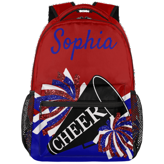 Jiaoprinted Personalized 18 Inch Cheer Backpack, Custom Cheerleader Backpack with Name Cheerleading Daypack for Cheer Team Gift, Red Blue