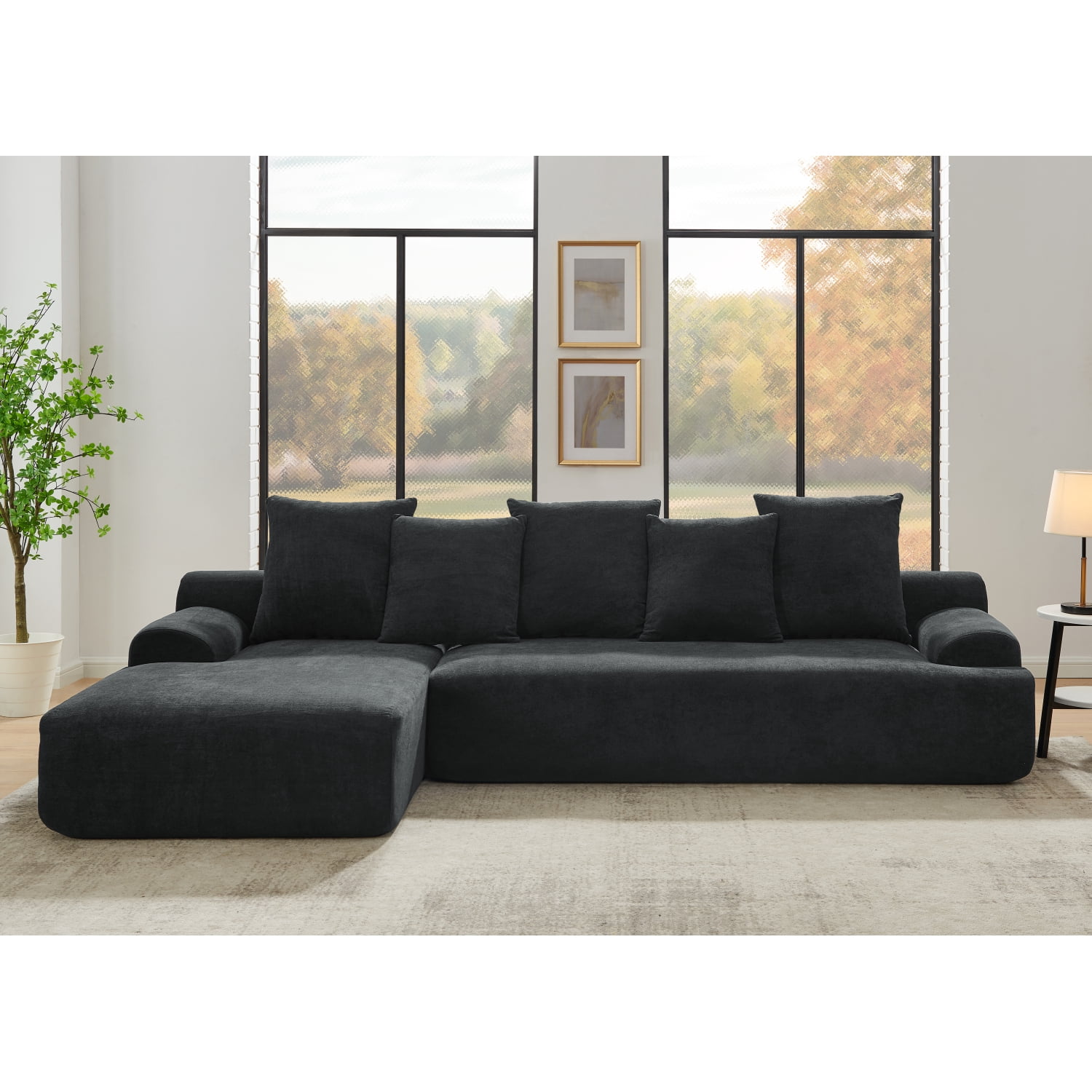 Modern L-Shape Sectional Sofa Couch for Living Room,110.25" Velvet Deep Seating Upholstered Sofa,Free Combination Sofa,Black