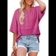 thumbnail image 2 of Blusas de Punto Gofre para Mujer, Moda 2025, Blusas de Patchwork Extragrandes con Cuello Redondo y Mangas 3/4, Color Rosa y Rojo XL, 2 of 6