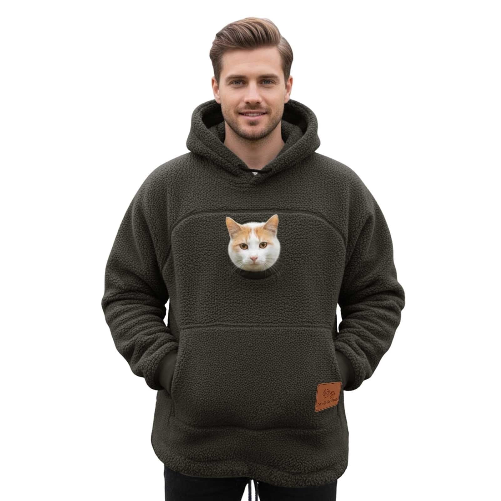 Stralyhd Unisex Hoodies Pet Holder Cozy Soft Sweatshirt with Pet Pocket Fleece Pet Carrier Hoodie Long Sleeve Animal Holder Pullover Gray XXL