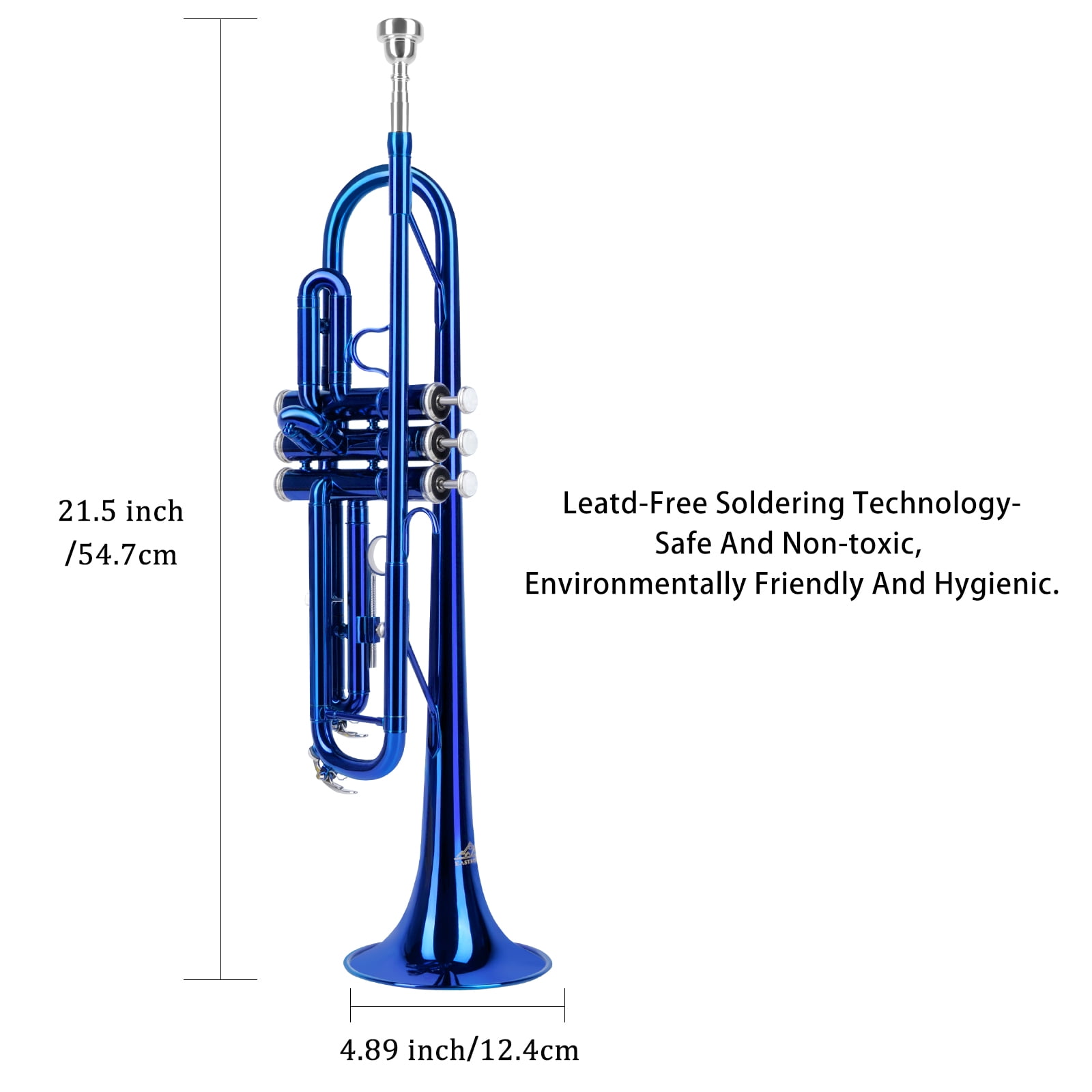 EASTROCK Bb Trumpet Precision Valves with Double Drain & Sweat-Proof Grips Pro Care Kit Included for Novice User Dark Blue