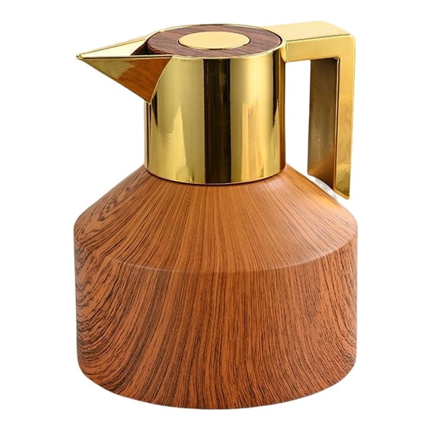 Monstrate Olla aislante de acero inoxidable de doble capa, termo de 1,2 l, botella de agua de gran capacidad para café, decoración del hogar Cocina y Comedor Grano de madera amarillo 1.2L