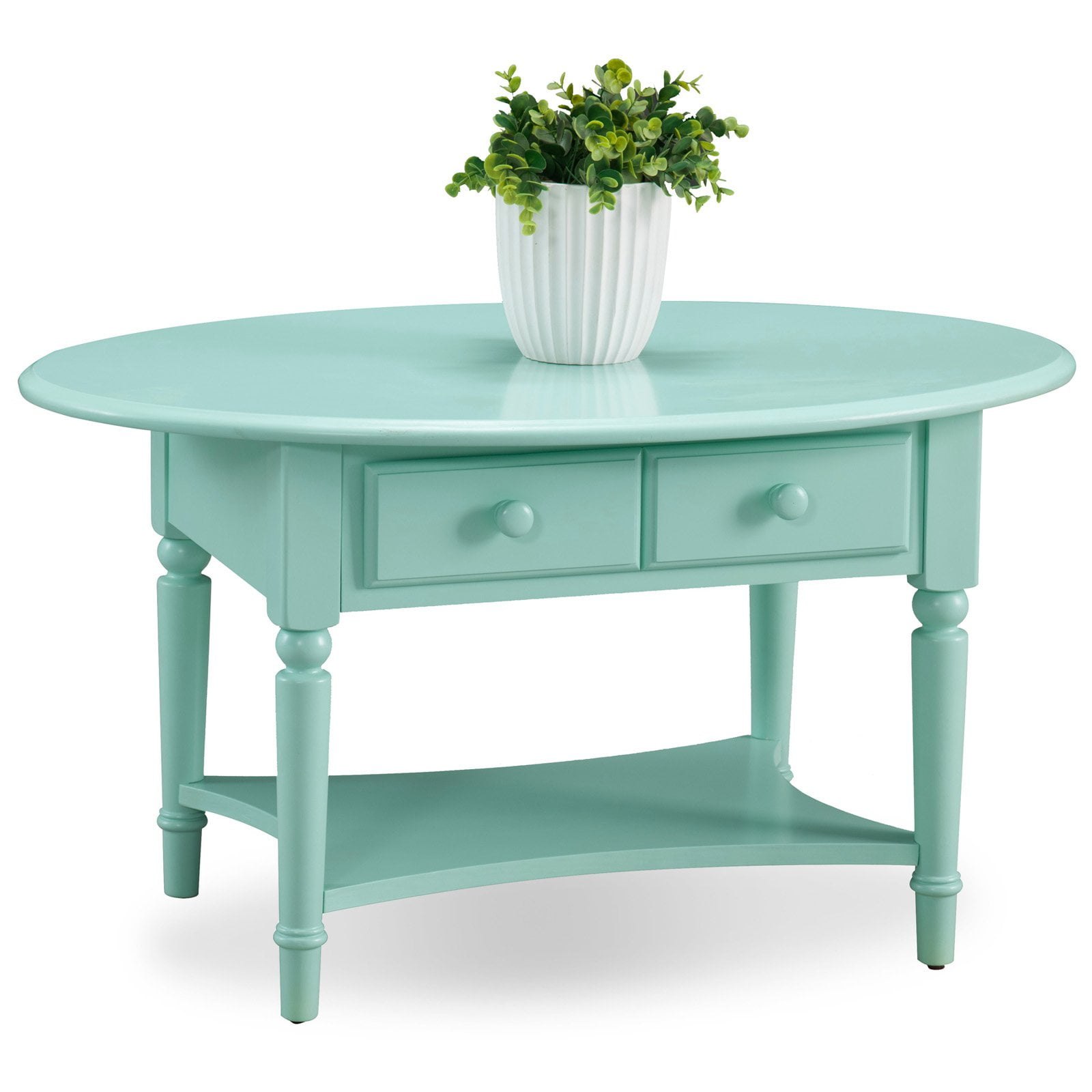 Leick Home Coastal Oval Coffee Table with Shelf, Multiple Colors ...