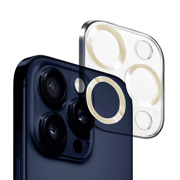 Mica de Cámara Cristal Deluxe 2mm para iPhone 15 Pro / 15 Pro Max – Protección Vidrio Templado Dorado, Alta Claridad y Ajuste Perfecto