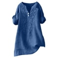 thumbnail image 5 of Lumosvexa Womens Plain T-Shirt for Women Linen Short Shirt Tops V-neck Cotton T Shirt Blue Size S, 5 of 8