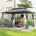 thumbnail image 2 of Outsunny Pavillon de Terrasse à Double Toit 10 Pieds x 13 Pieds avec Rideaux, Gris Foncé, 2 of 10