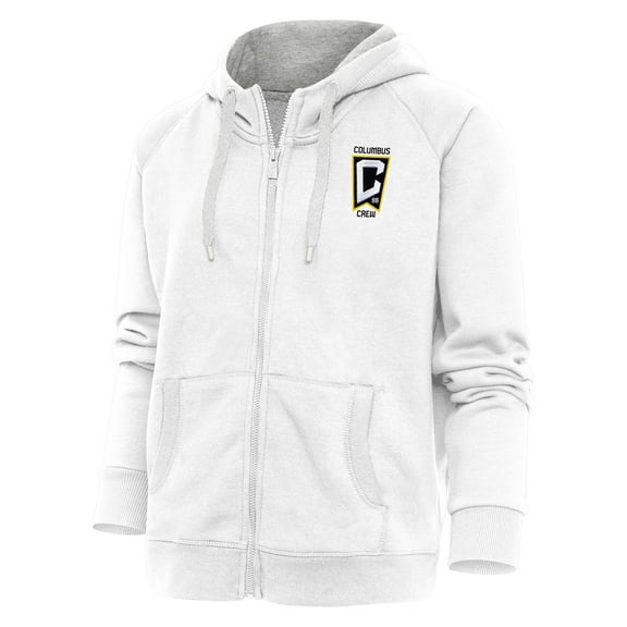 Women's Antigua White Columbus Crew Logo Victory Full-Zip Hoodie