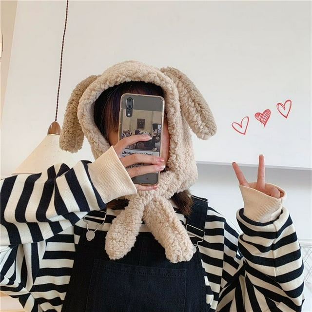 Winter Fleece Rabbit Infinity Scarf, Cute Warm Neck Wraps for Children and Adults,Unisex