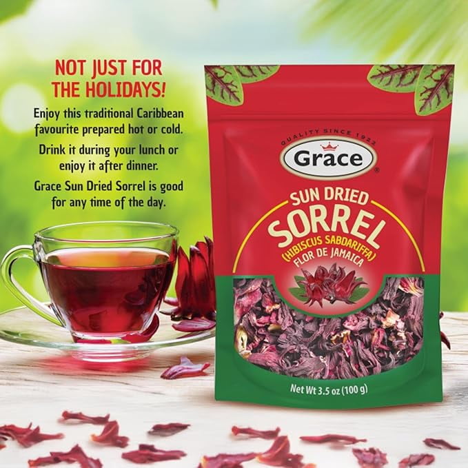(3 pack) Grace Sun Dried Jamaica Sorrel Flower, 3.5 oz Bag, Shelf Stable