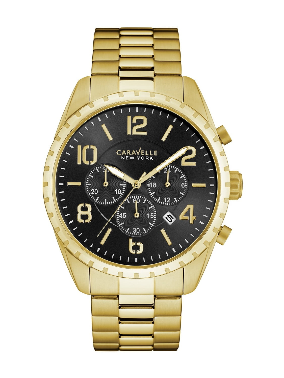 Caravelle 44B114 Men's Sport Black Dial Yellow Gold Steel Bracelet