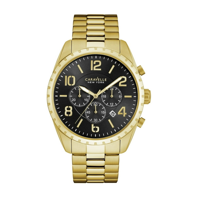 Caravelle 44B114 Men's Sport Black Dial Yellow Gold Steel Bracelet