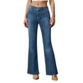 thumbnail image 2 of Women's Stretchy Mid Rise Flare Jeans Fashion Straight Leg Slim Denim Bell Bottom Long Pants, 2 of 7