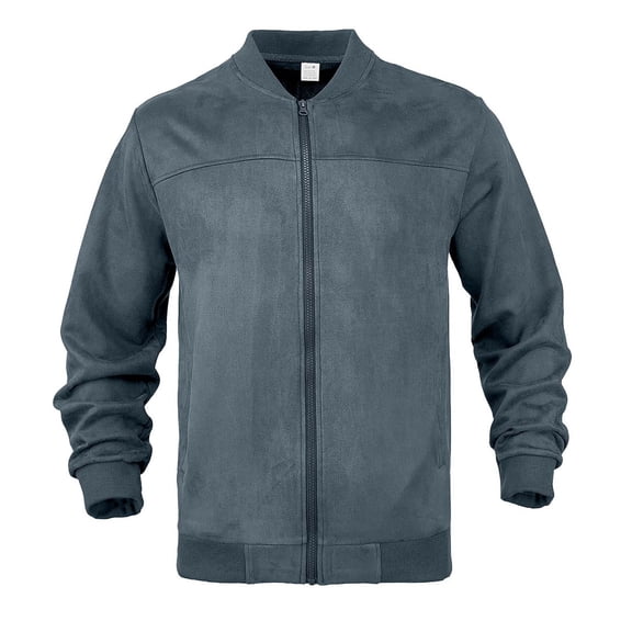 ZUKMRJPC Men's Casual Suede Bomber Jacket Full Zip Stand Collar Lightweight Jackets Solid Color Vintage Flight Jacket with Pockets