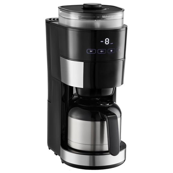 Coffee Maker with Grinder 8 Cup Programmable Grind & Brew Machine with 24H Timer Auto Brew Reusable Filter for Home Office Restaurant