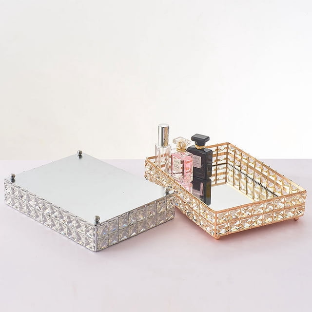 Bandeja de espejo de cristal de lujo ligera, adornos de escritorio, caja de almacenamiento de plato de fruta, plato de pastel, accesorios de boda, plato de té, plato de taza