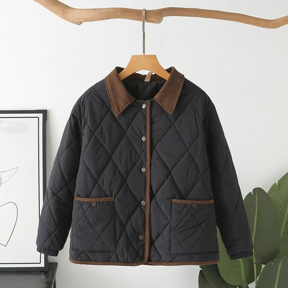 Womens Jacket Women Warm Quilted Jackets For Women Long Sleeve Floral Soild Puffer Jacket Coats With Pockets Plus Size Winter Coats for Women Fashion Clothing for Women,Womens Jackets Casual L