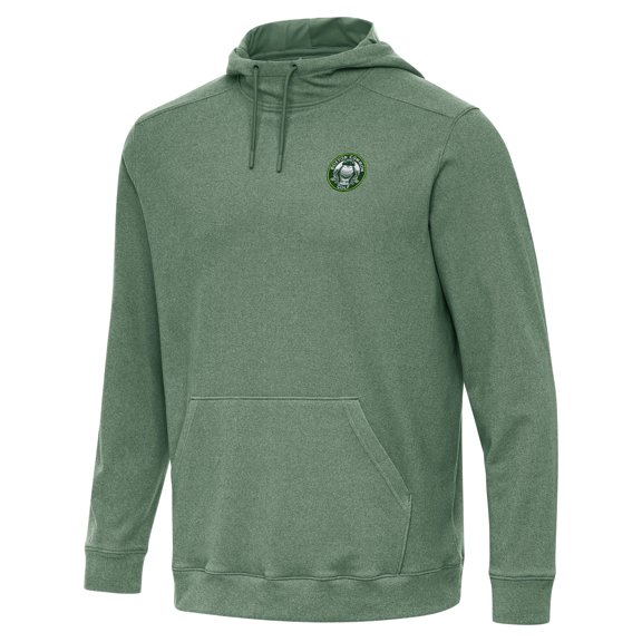 Men's Antigua Heather Green TGL Boston Common Golf Cloud Pullover Hoodie