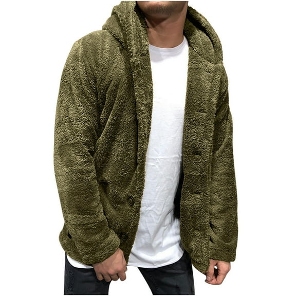 Viikei Mens Plus Size Jackets Mens Coats Outerwear Winter Mens Hoodies Long Sleeve Loose Double-Sided Plush Zipper Jacket Coat