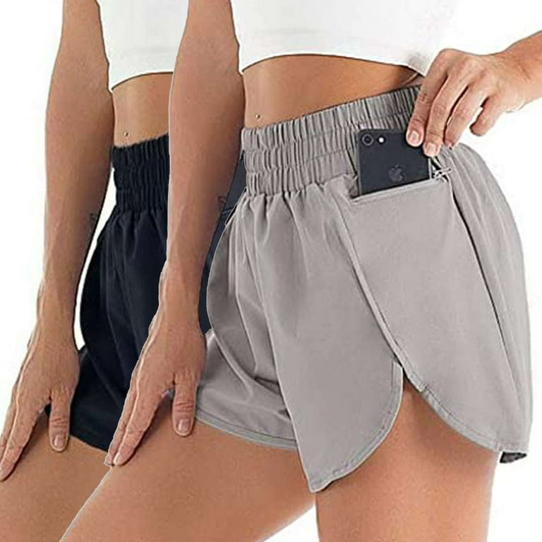 2 Pack Women's Quick Dry Athletic Shorts with Pockets Running Workout Gym  Shorts with Liner 