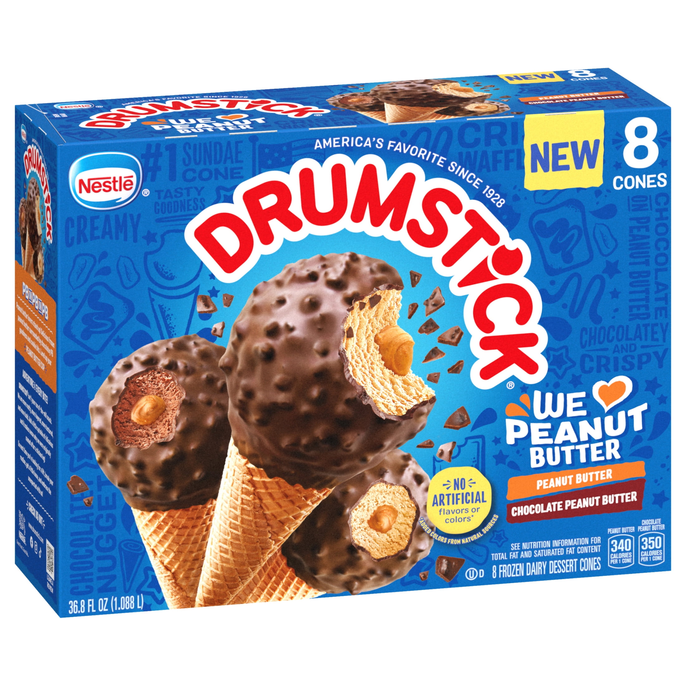 Drumstick Chocolate or Peanut Butter Sundae Cones Variety Pack, Kosher 8 Count