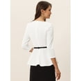 thumbnail image 3 of Top Peplum elegante con cinturón de manga 3/4 y cuello redondo para mujer Allegra K Blanco XL, 3 of 6