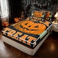 thumbnail image 2 of Feelyou Spooky Pumpkin Zipper Full Size Comforter Sets with Fitted Sheet and 2 Pillowcases, Vintage Gothic Skull Candle Zipper Bedding Set, Black Orange, Halloween Reversible, 4-Piece, 2 of 7