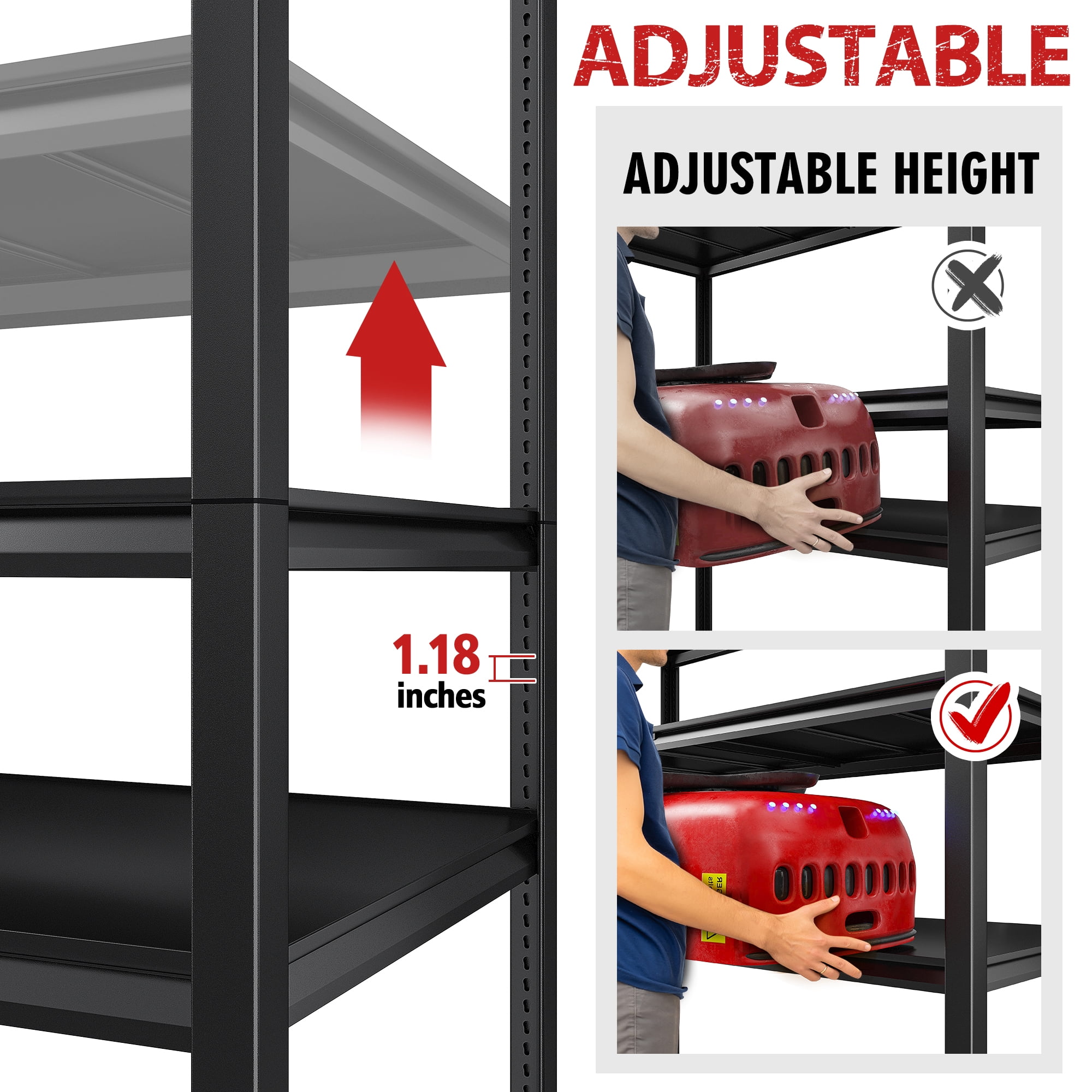 REIBII 55" W Garage Shelving Unit 3000LBS Heavy Duty Metal Shelving Adjustable Storage Rack