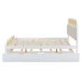 thumbnail image 6 of New Queen Size White Wood Platform Bed – Trundle & 2 Drawers with Rattan Headboard & Plush Cushion | 600LBS Capacity Modern Design, 6 of 10