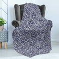 thumbnail image 4 of Renaissance Soft Flannel Fleece Throw Blanket, Rococo Floral Damask with Swirled Petals Blooming Branches Theme, Cozy Plush for Indoor and Outdoor Use, 50" x 70", Violet Blue Cream, by Ambesonne, 4 of 5