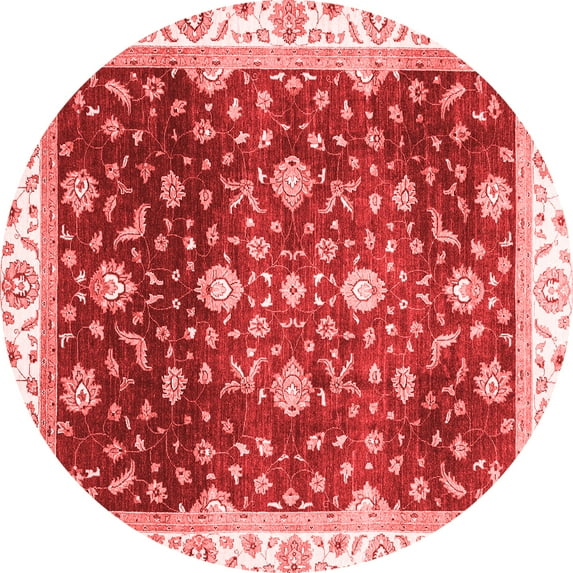 Ahgly Company Machine Washable Indoor Round Oriental Red Traditional Area Rugs, 8' Round