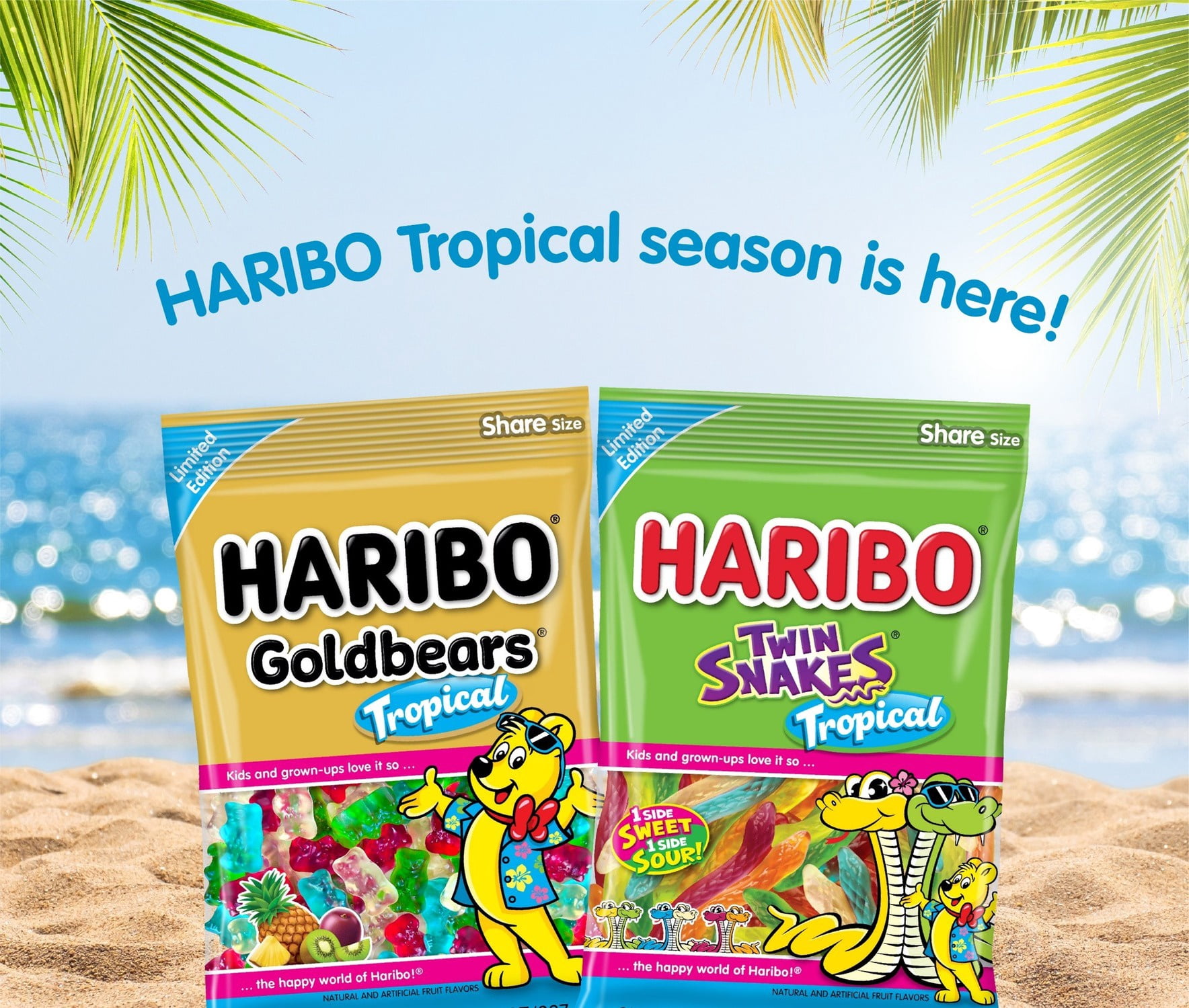 HARIBO Twin Snakes Tropical Gummies Assorted Flavored Gummy Candy, 4oz