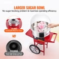 thumbnail image 2 of VEVOR Máquina electrica para hacer algodón de azúcar con carrito, 1000 W, comercial, con tapa, recipiente de acero inoxidable, cuchara para azúcar y cajón, perfecta para el hogar, color rojo, 2 of 9